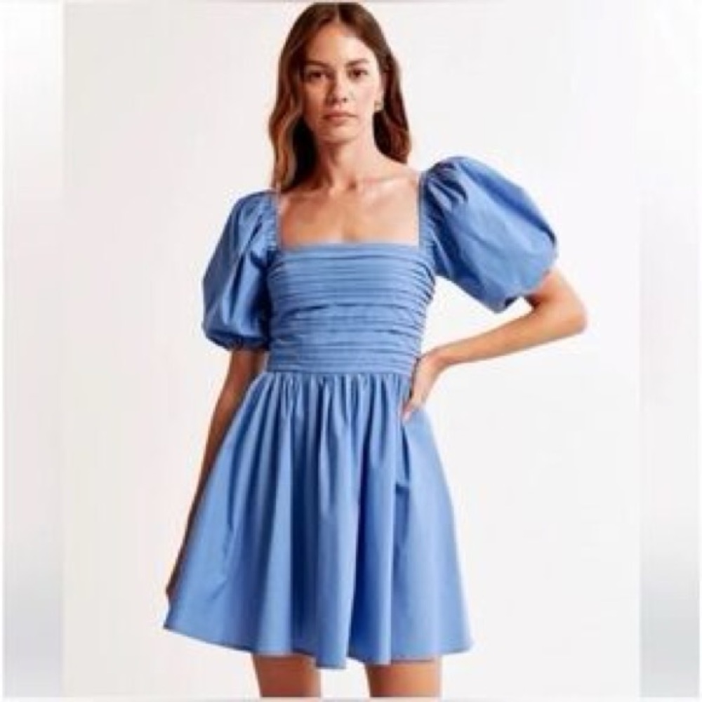 Abercrombie & Fitch Slate Blue Puff Sleeve Dress